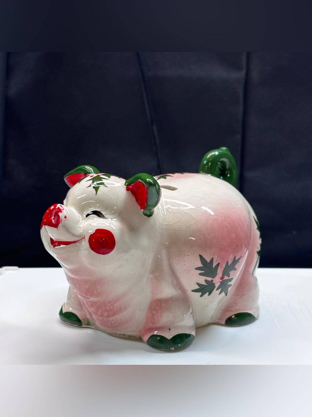Vintage KREISS & CO Christmas Piggy Bank Figurine 1960s Japan Retro MCM Pink